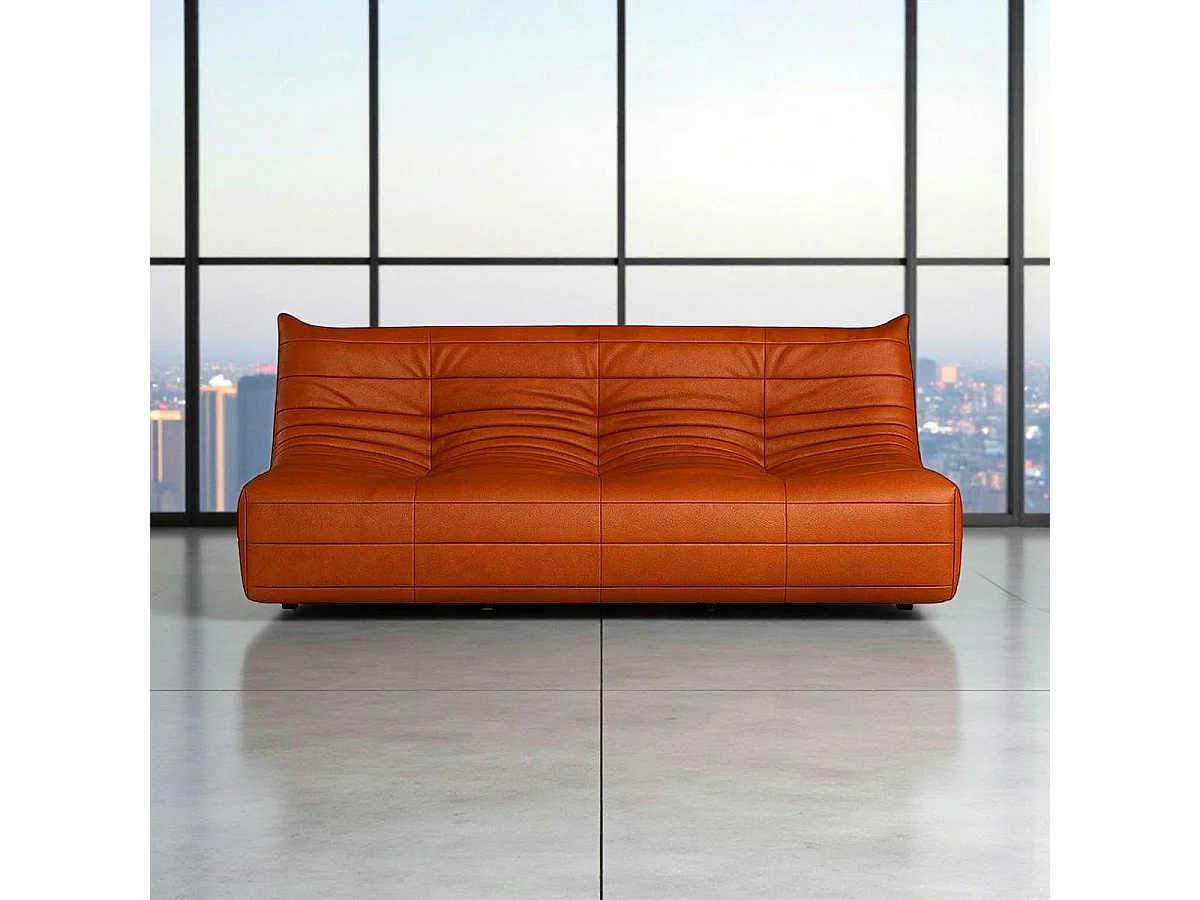 Canapé 3 places rouille en tissu plissé 210 cm ARVEN