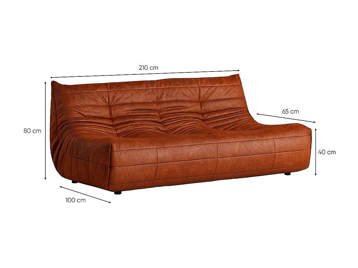 Canapé 3 places rouille en tissu plissé 210 cm ARVEN