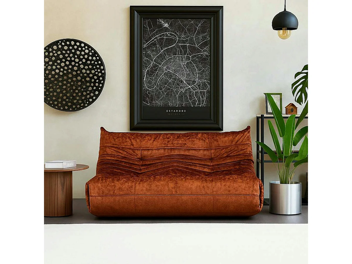 Canapé 2 places velours rouille plissé 145 cm ARVEN