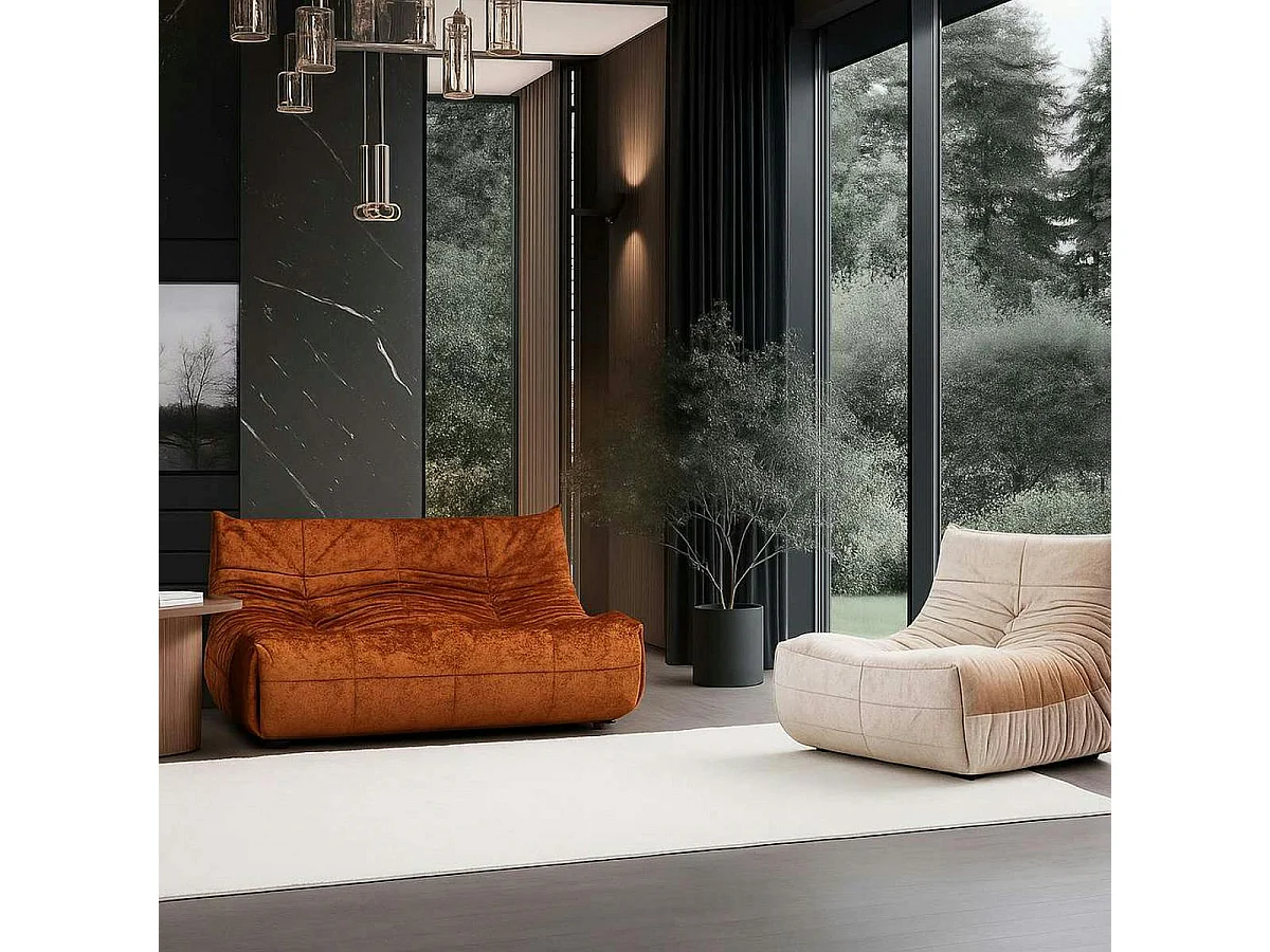 Canapé 2 places velours rouille plissé 145 cm ARVEN