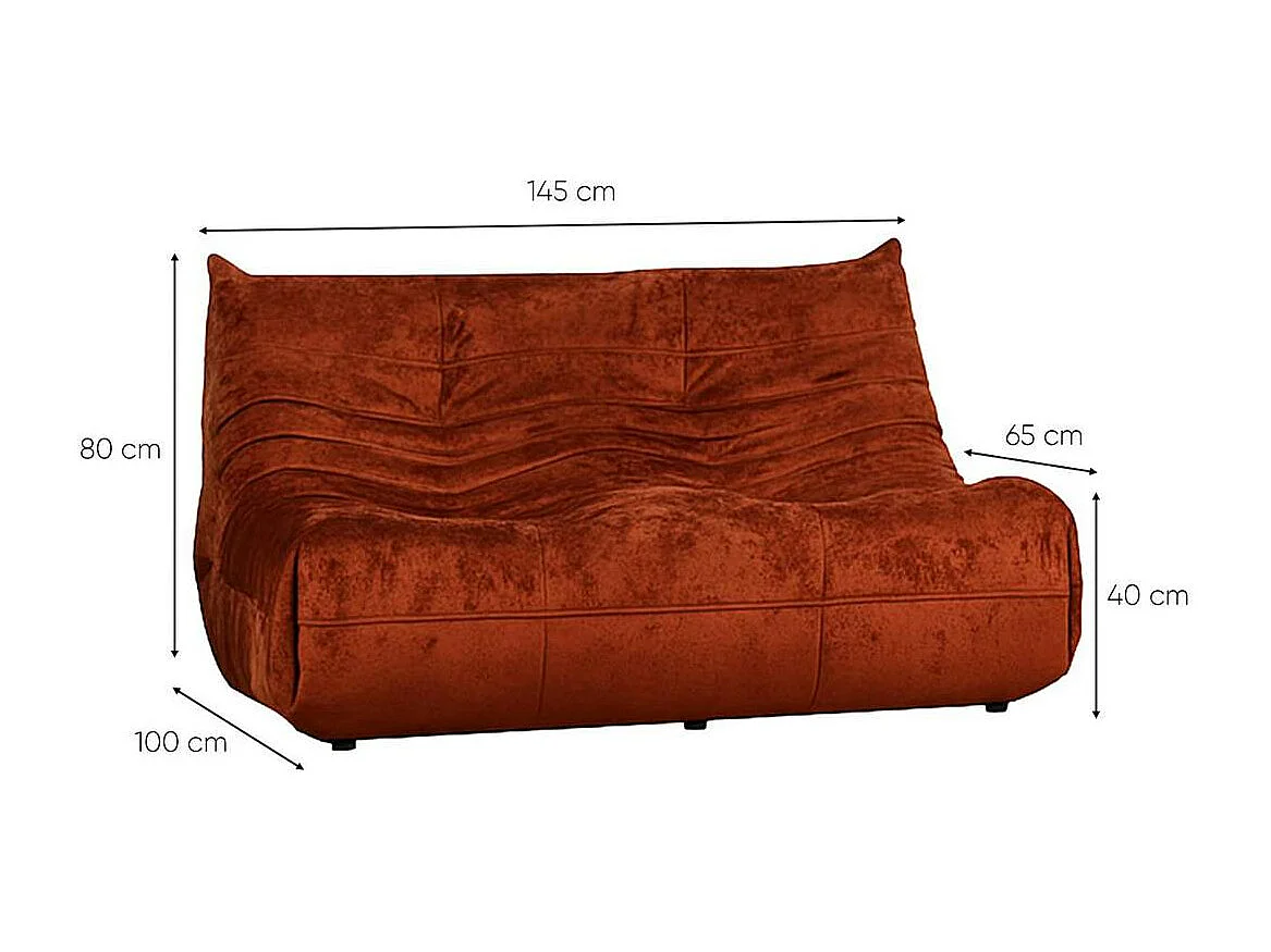 Canapé 2 places velours rouille plissé 145 cm ARVEN