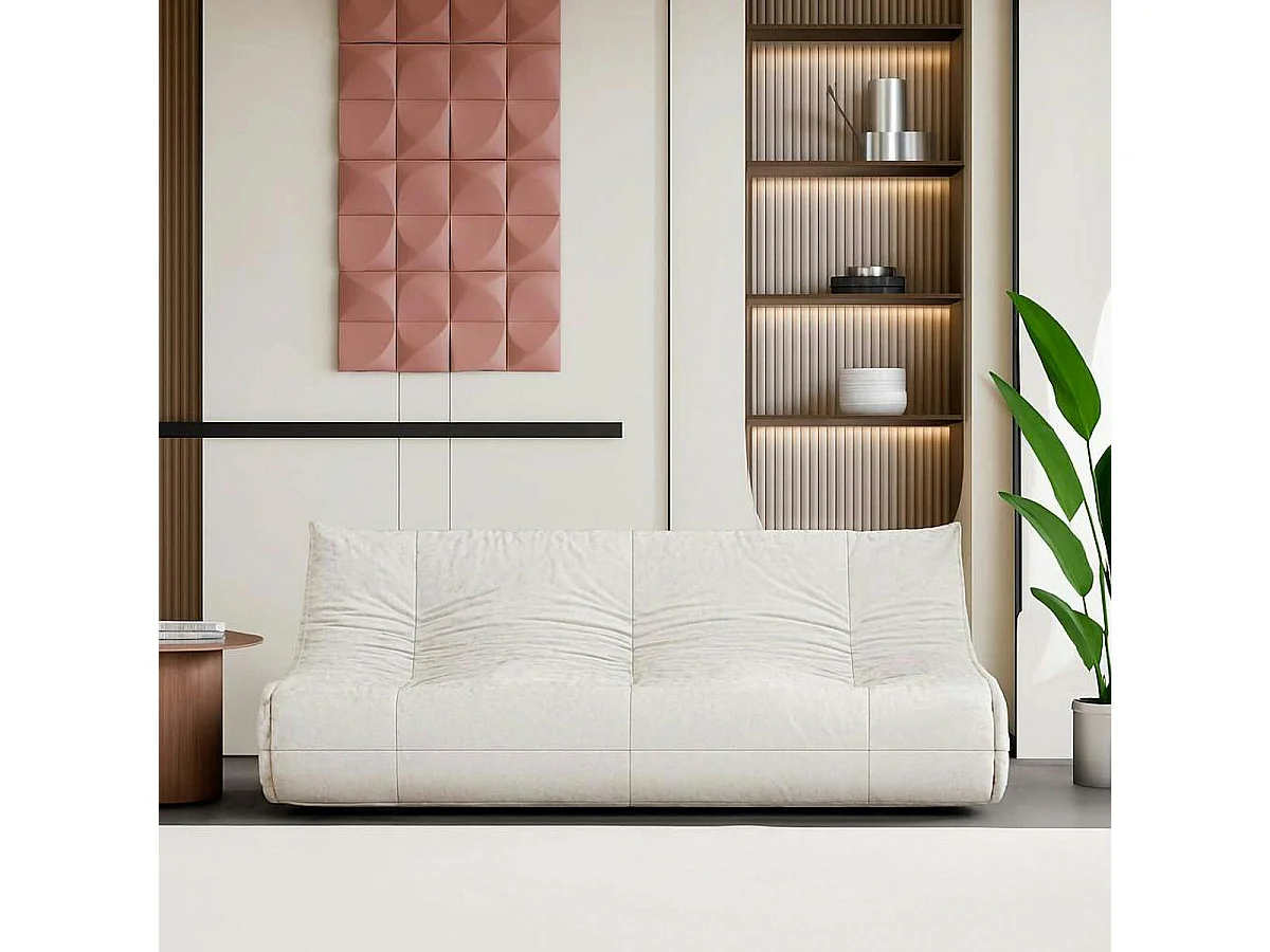 Canapé 3 places blanc en tissu plissé 210 cm ARVEN