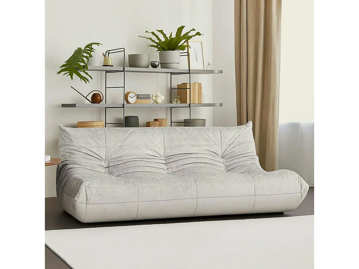 Canapé 3 places blanc en tissu plissé 210 cm ARVEN