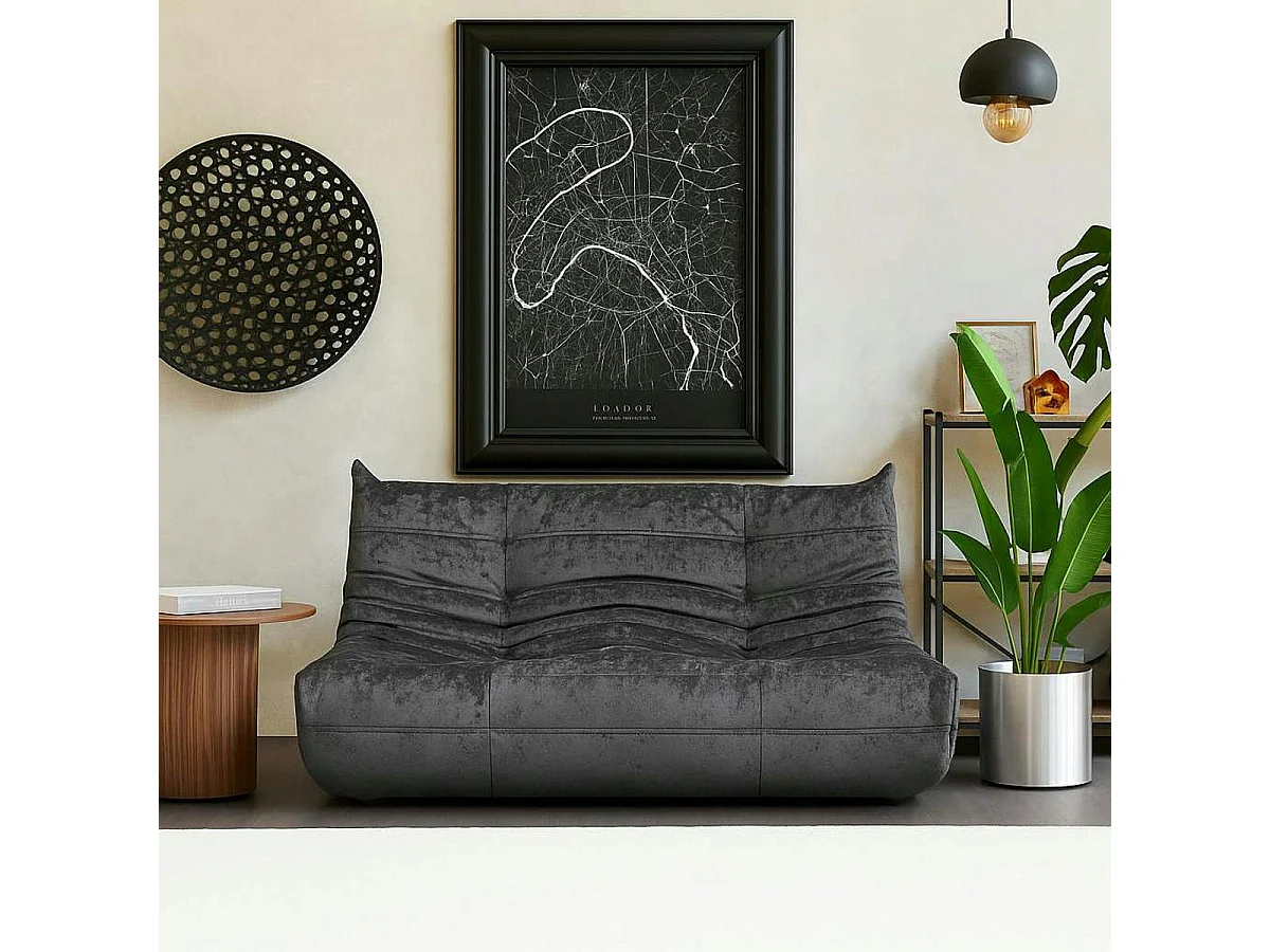 Canapé 2 places gris sombre tissu plissé 145 cm ARVEN