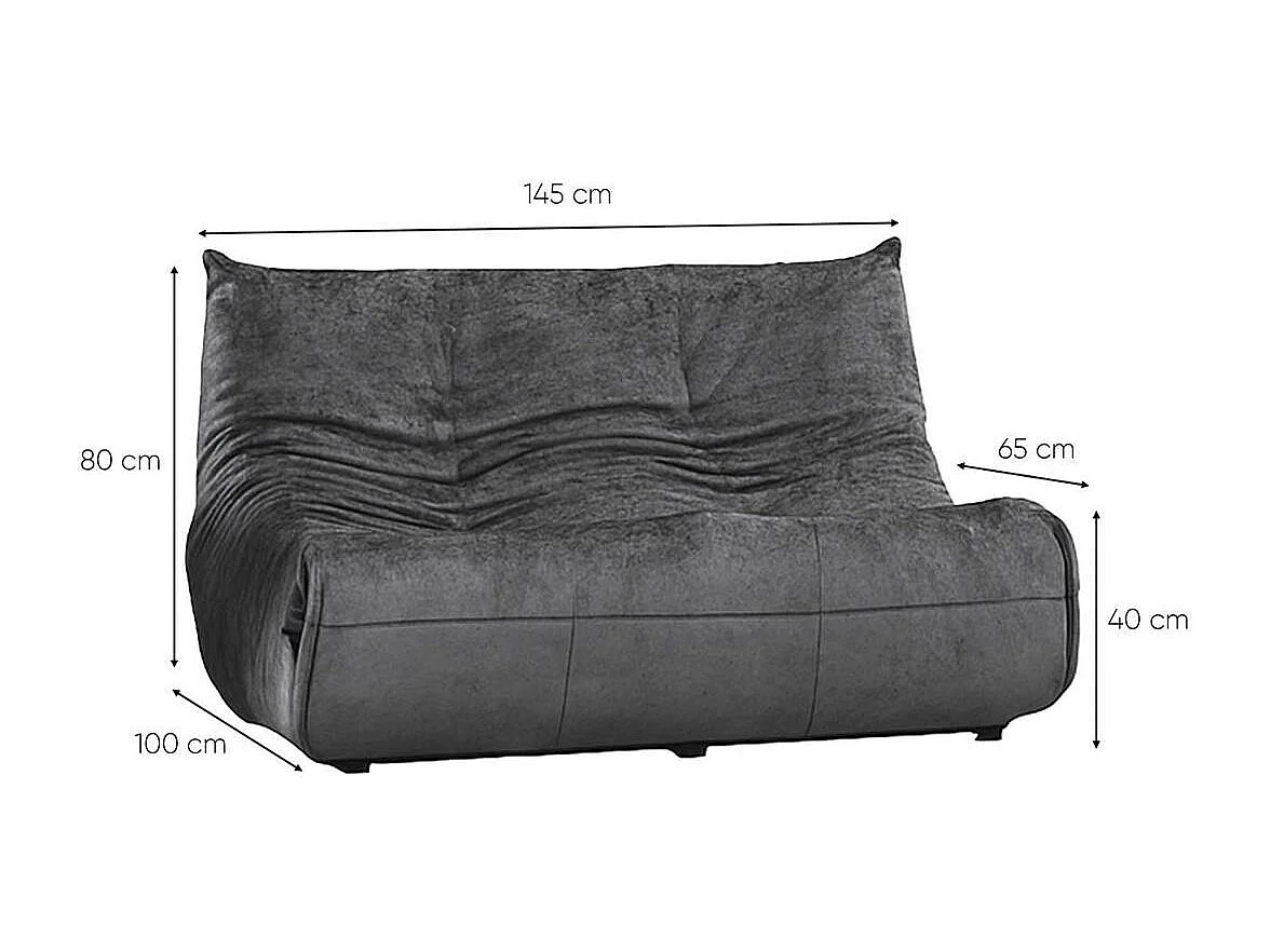 Canapé 2 places gris sombre tissu plissé 145 cm ARVEN