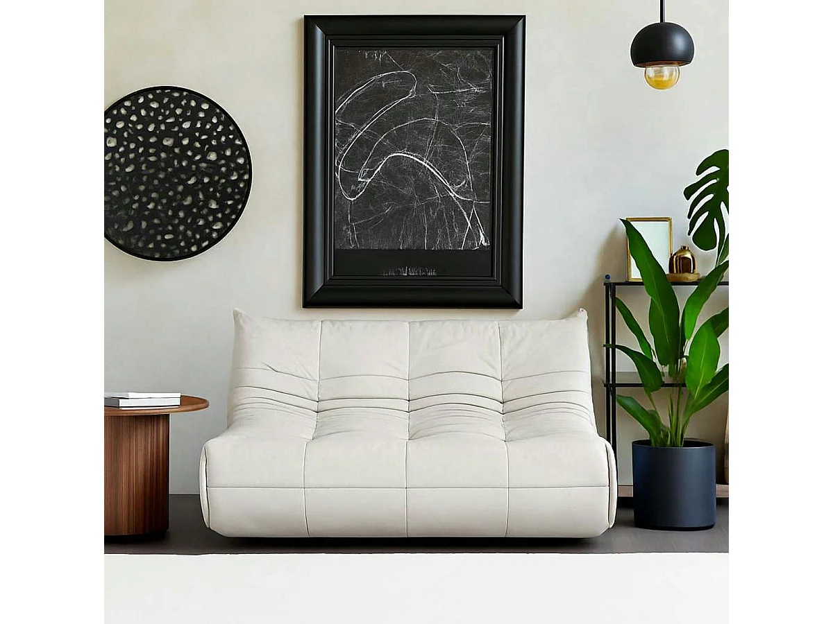 Canapé 2 places blanc en tissu plissé 145 cm ARVEN