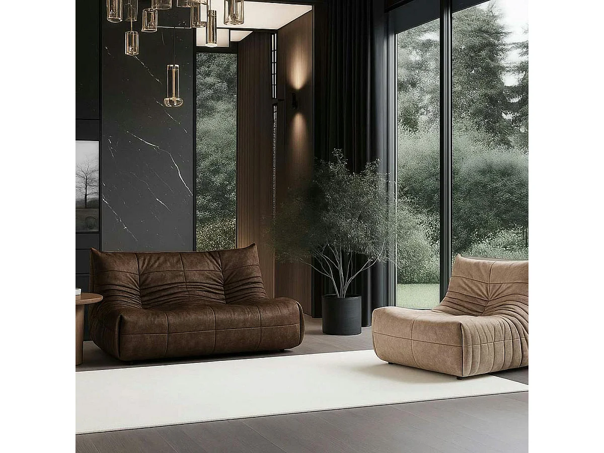 Canapé 2 places marron en tissu plissé 145 cm ARVEN