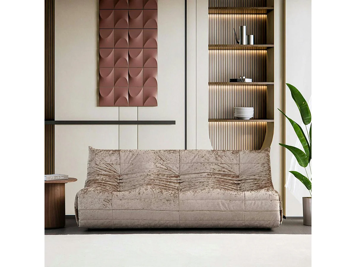 Canapé 3 places beige en tissu plissé 210 cm ARVEN