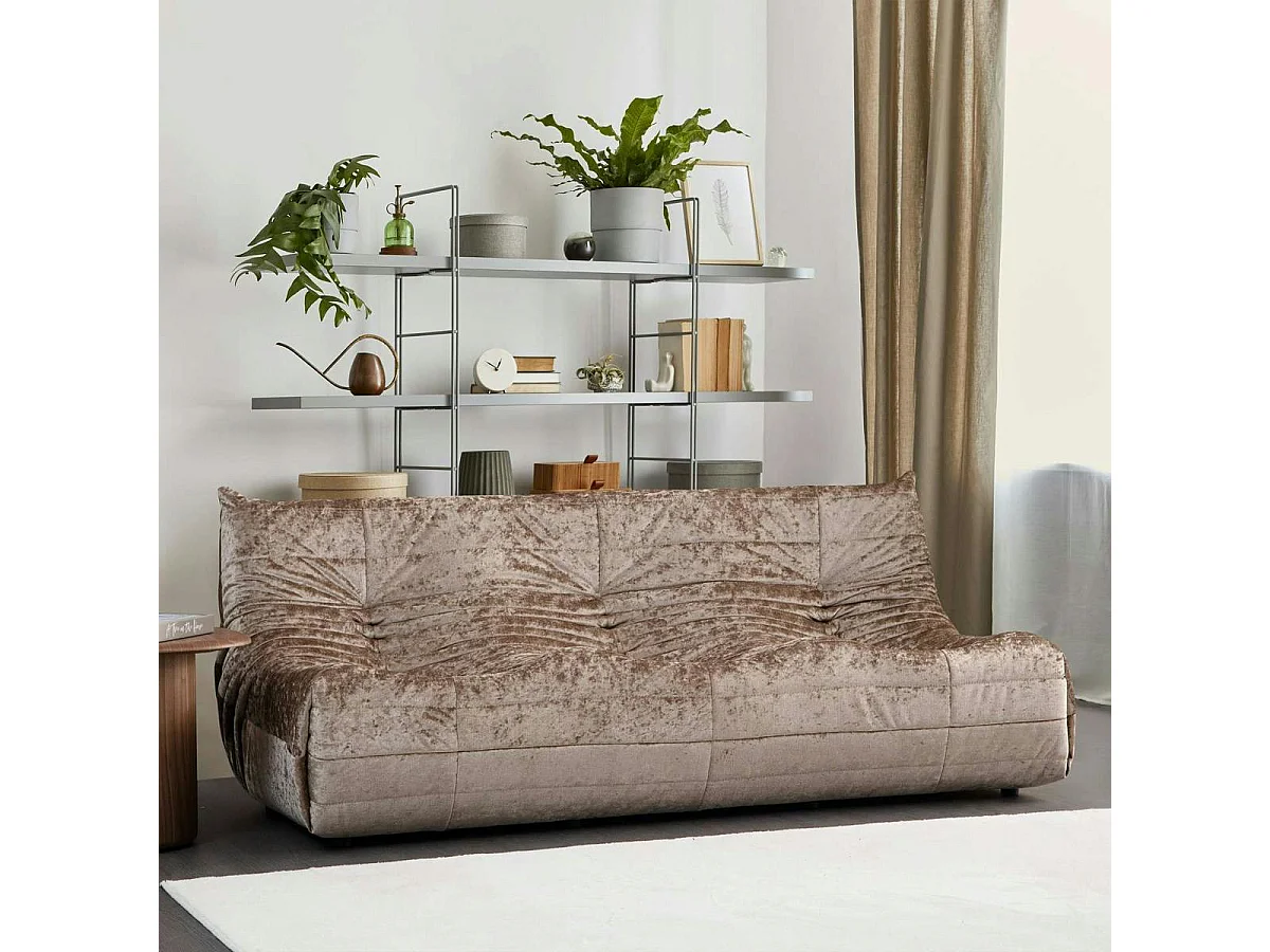 Canapé 3 places beige en tissu plissé 210 cm ARVEN