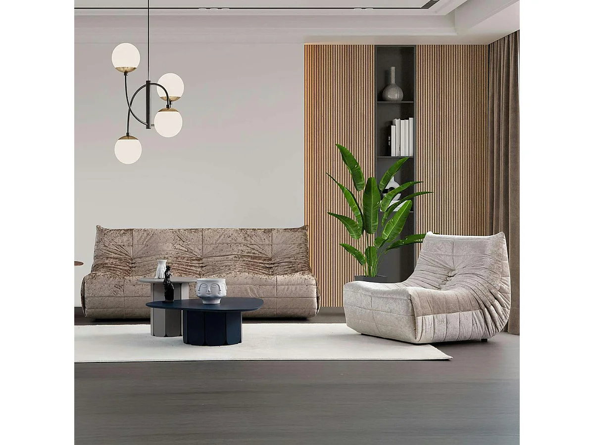 Canapé 3 places beige en tissu plissé 210 cm ARVEN