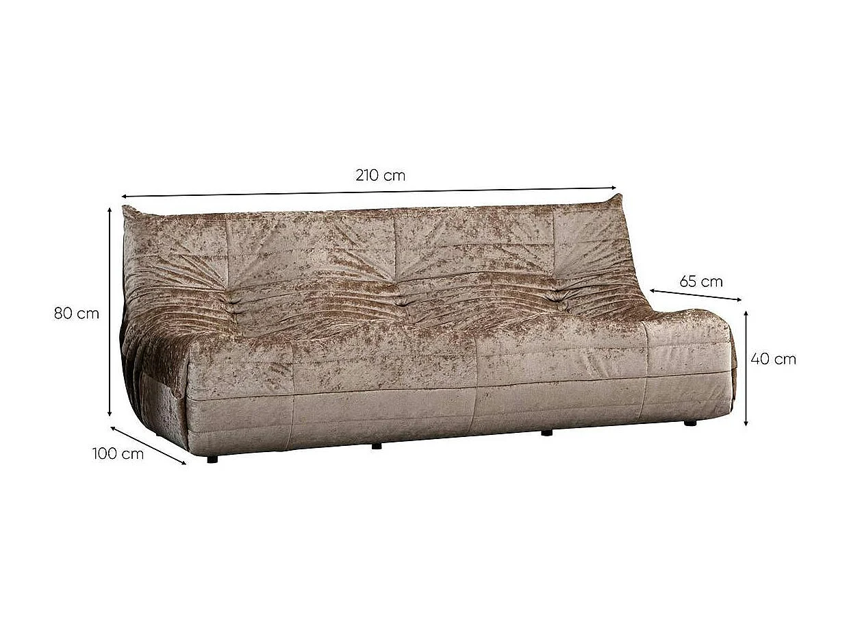Canapé 3 places beige en tissu plissé 210 cm ARVEN