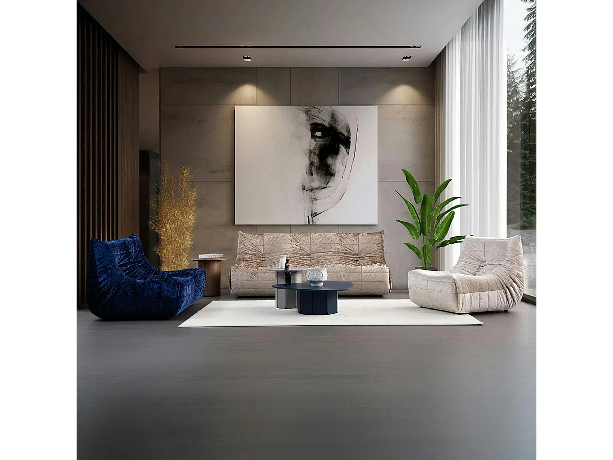 Canapé 2 places velours bleu nuit plissé 145 cm ARVEN