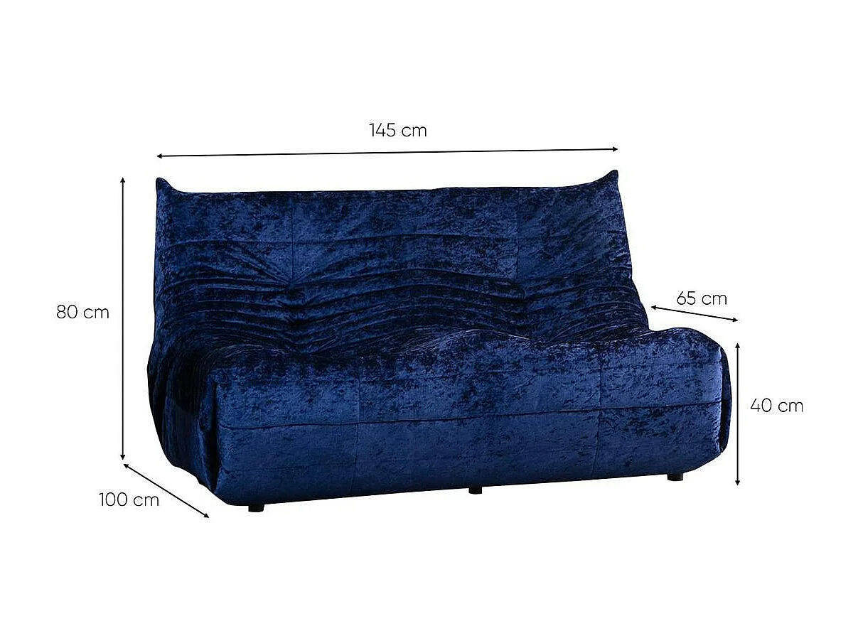 Canapé 2 places velours bleu nuit plissé 145 cm ARVEN