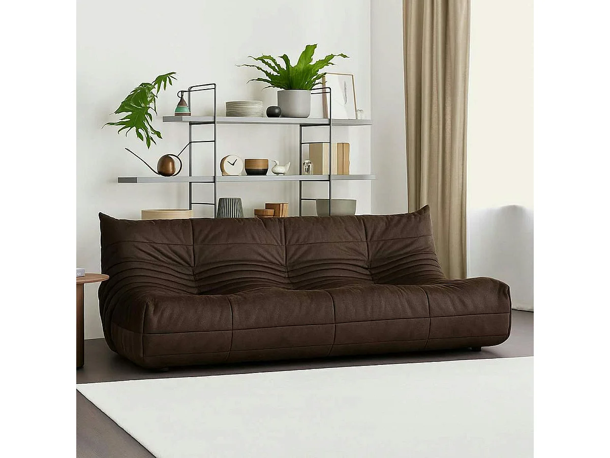 Canapé 3 places marron en tissu plissé 210 cm ARVEN