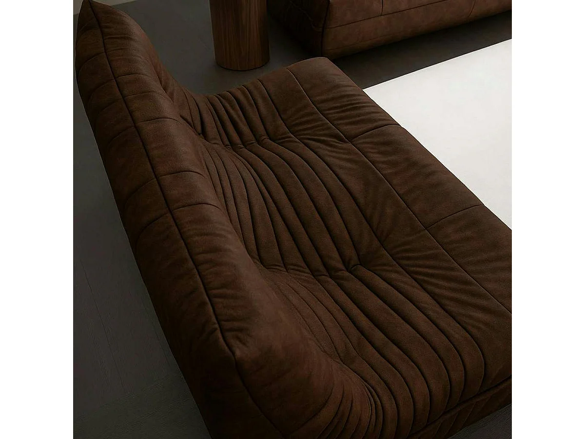 Canapé 3 places marron en tissu plissé 210 cm ARVEN