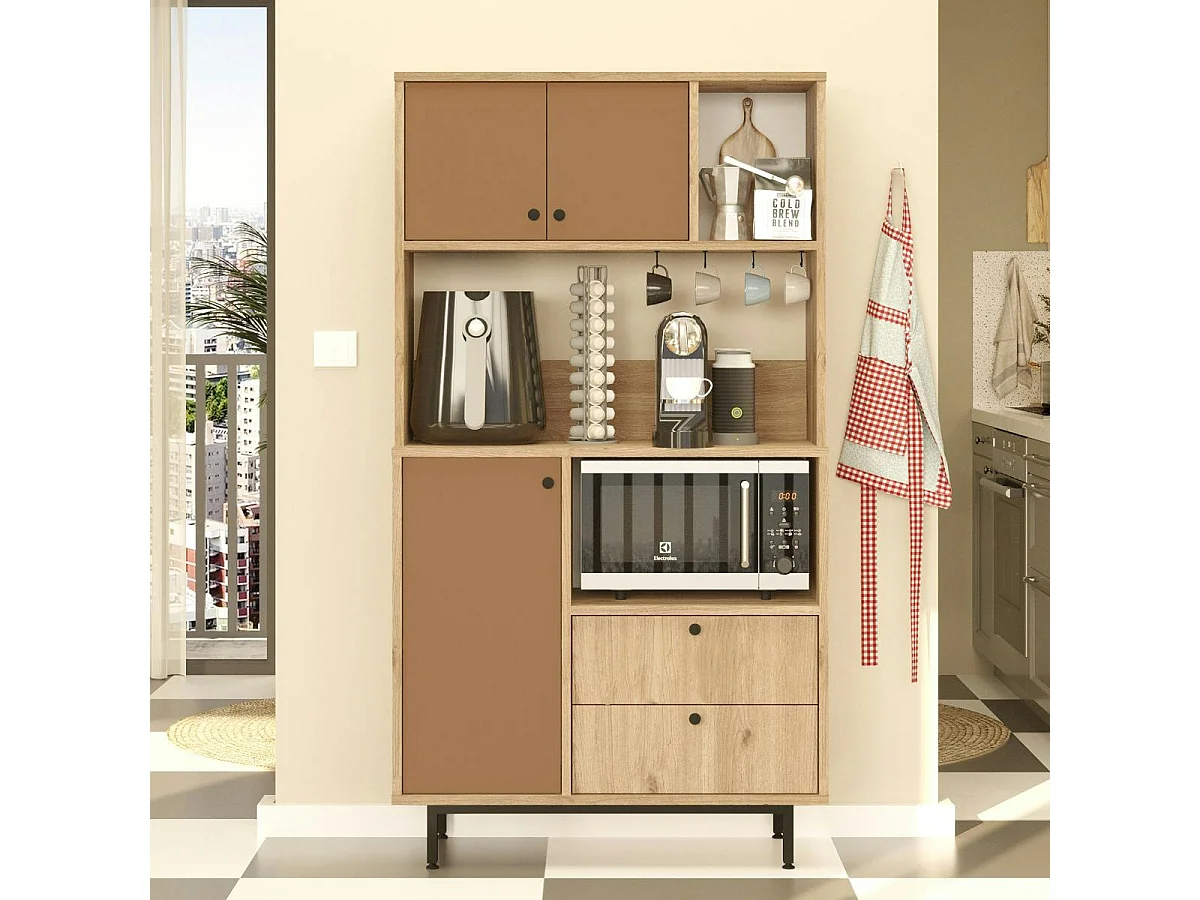 Buffet cuisine 3 portes niches micro-ondes et cafetière JENA