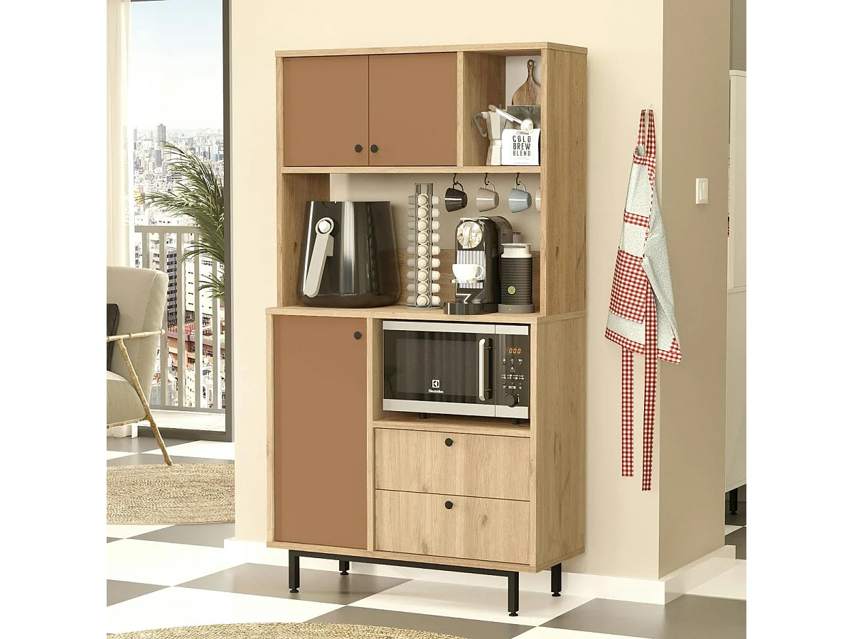 Buffet cuisine 3 portes niches micro-ondes et cafetière JENA