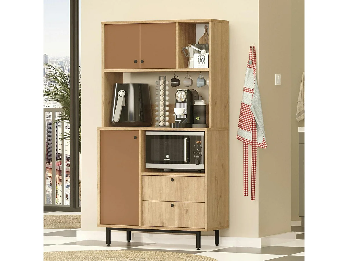 Buffet cuisine 3 portes niches micro-ondes et cafetière JENA