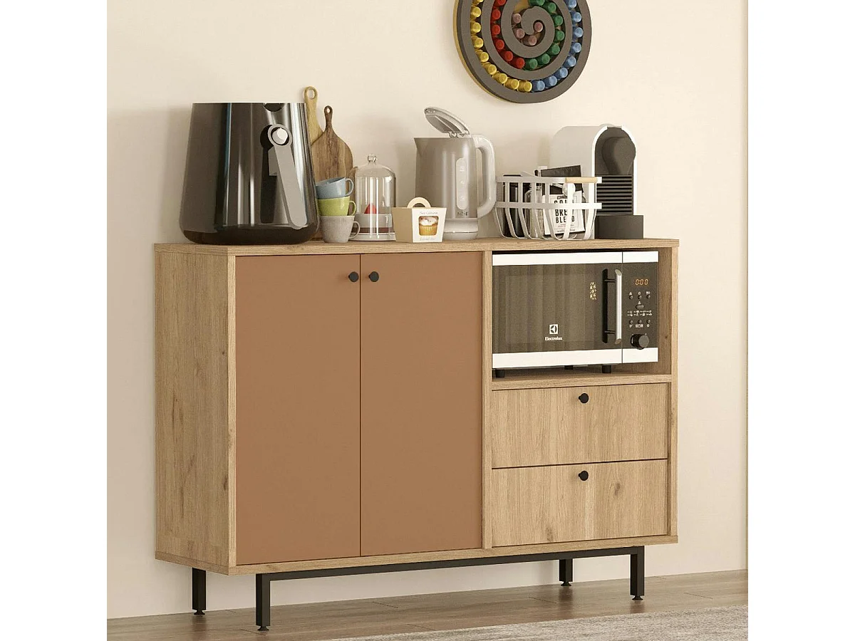 Meuble rangement cuisine 2 portes brun chaud 2 tiroirs JENA