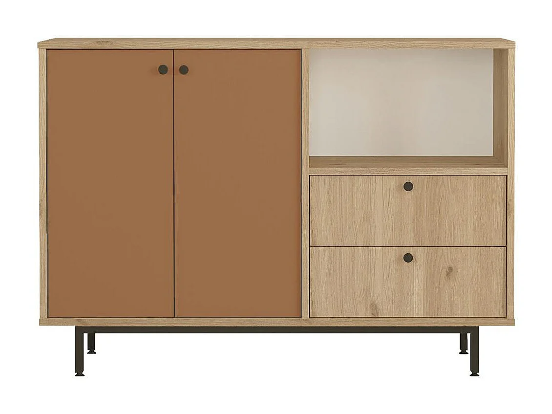 Meuble rangement cuisine 2 portes brun chaud 2 tiroirs JENA