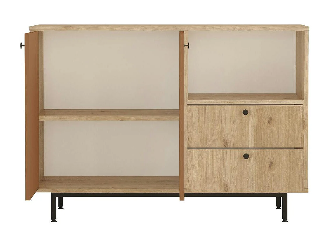 Meuble rangement cuisine 2 portes brun chaud 2 tiroirs JENA