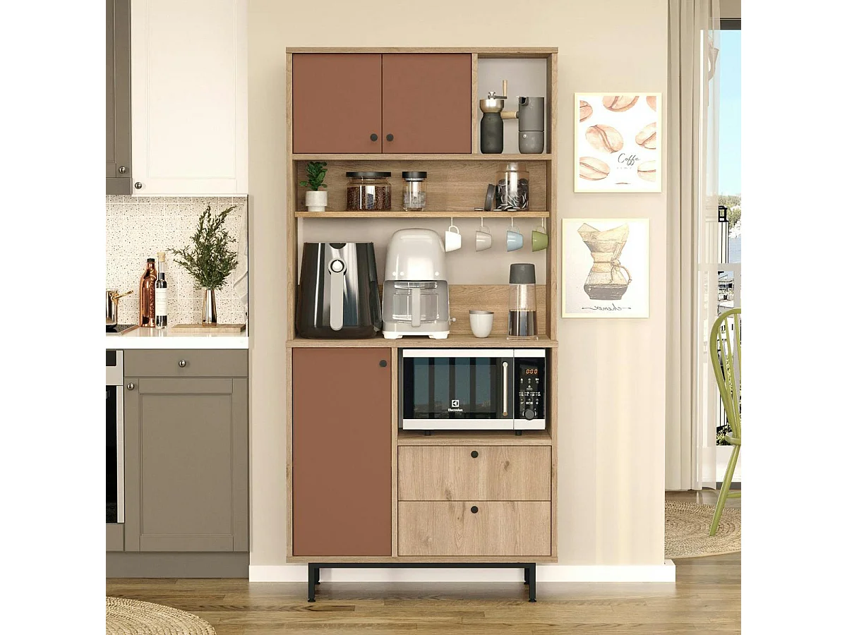 Buffet cuisine 3 portes niche micro-ondes H 180 cm JENA