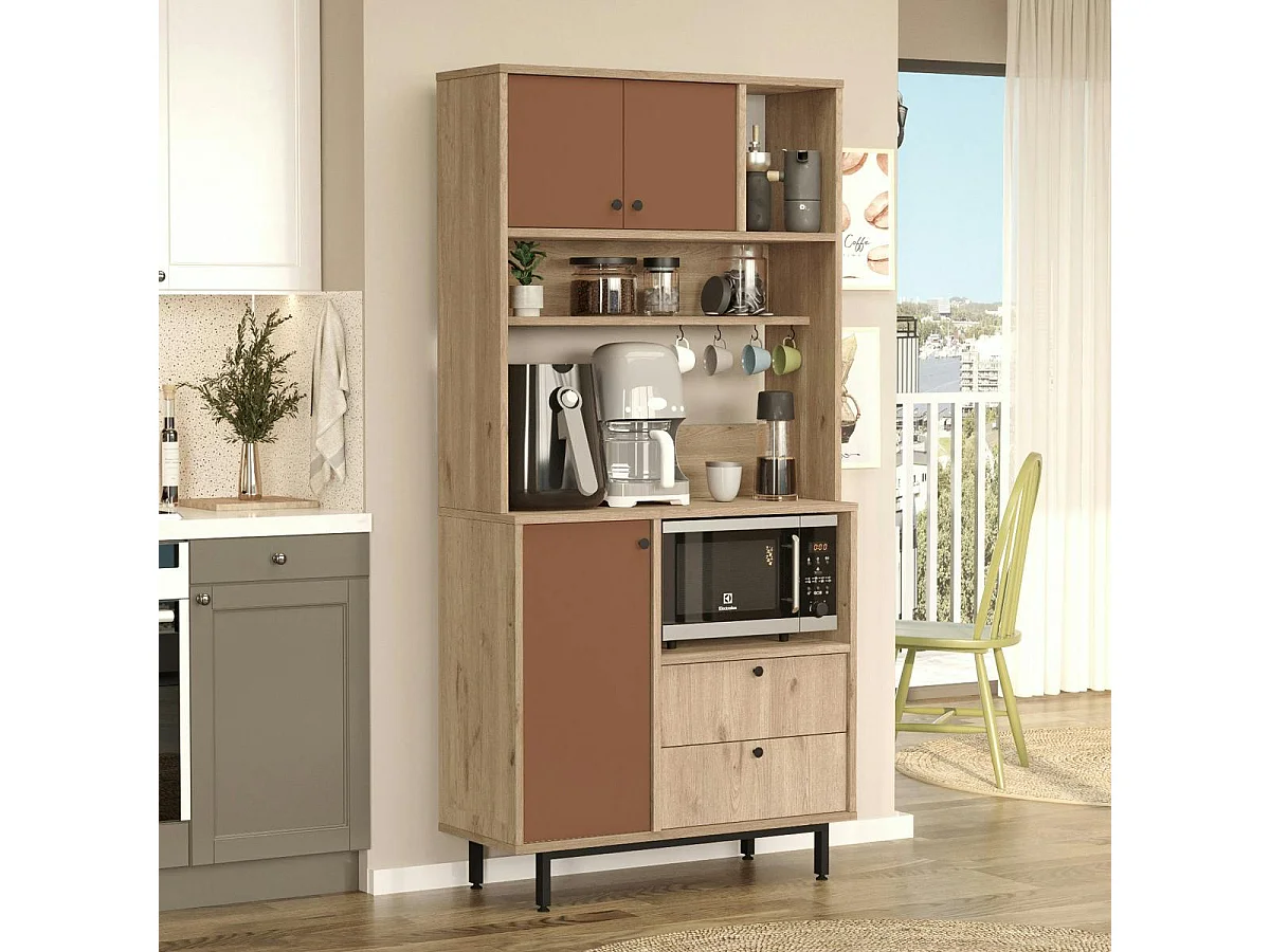 Buffet cuisine 3 portes niche micro-ondes H 180 cm JENA