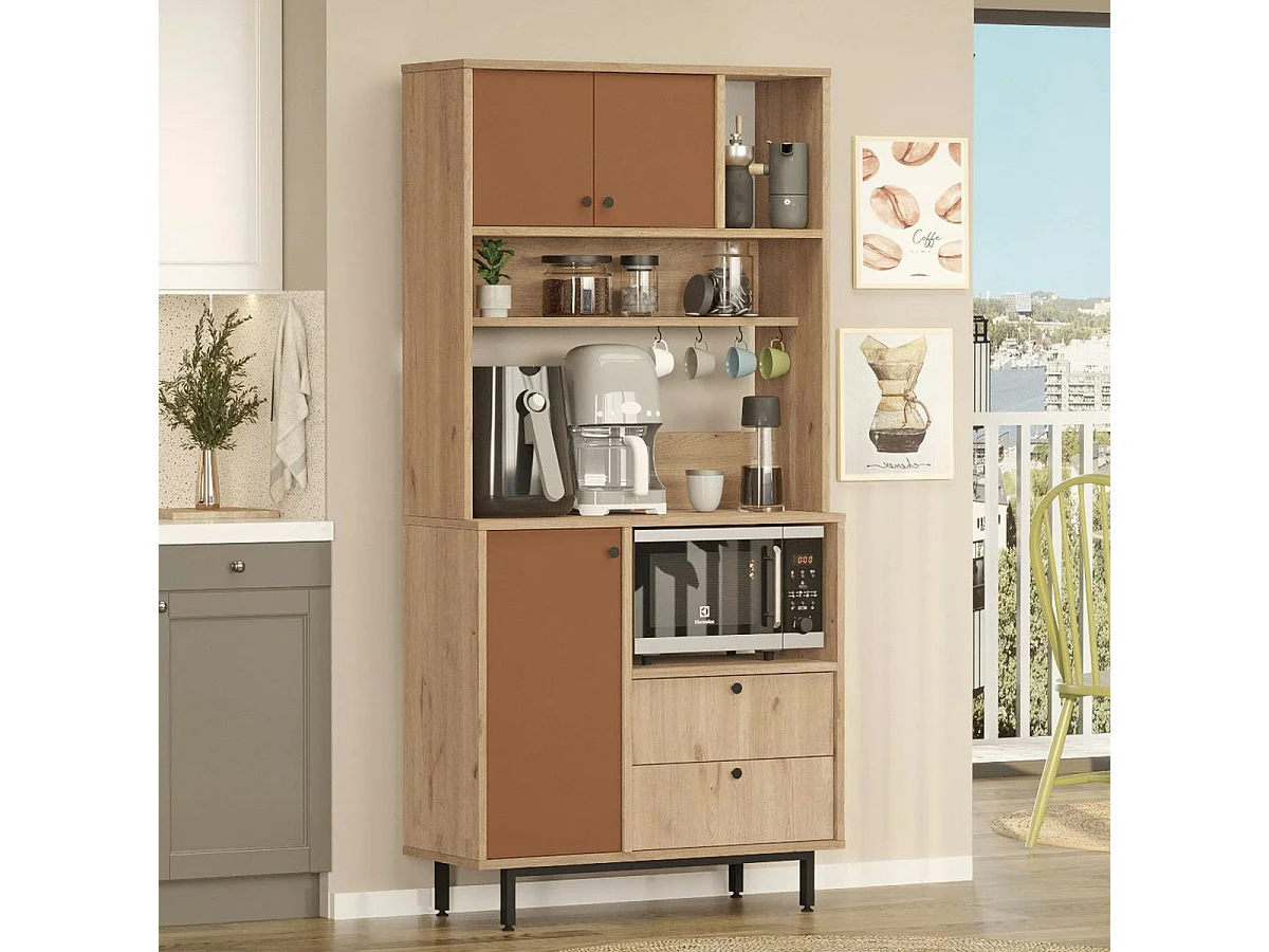 Buffet cuisine 3 portes niche micro-ondes H 180 cm JENA