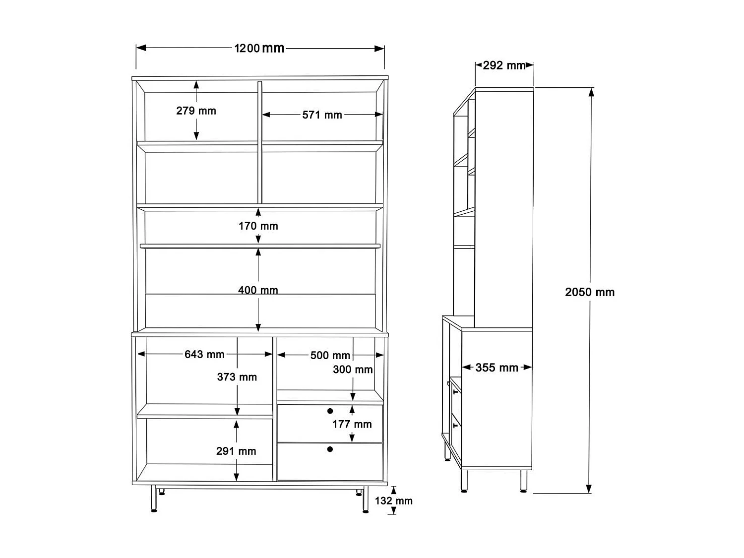 Buffet cuisine niche micro-ondes  6 portes H 205 cm JENA