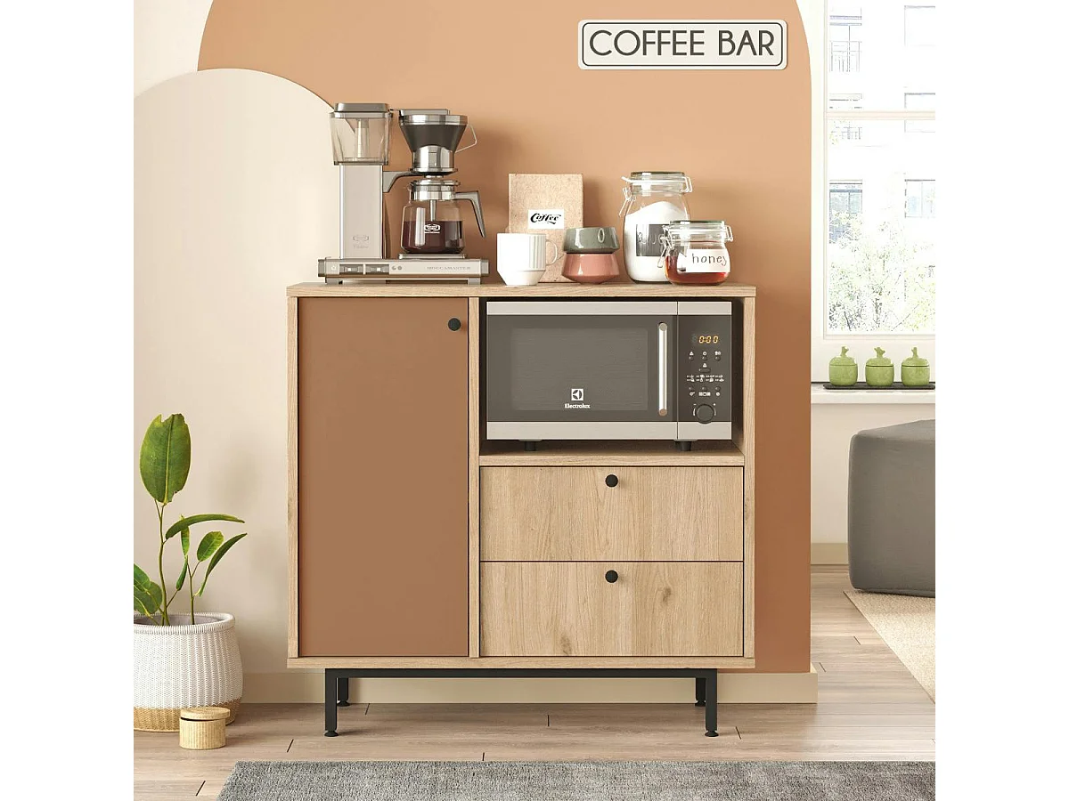 Buffet cuisine niche micro-ondes et 1 porte brun chaud JENA