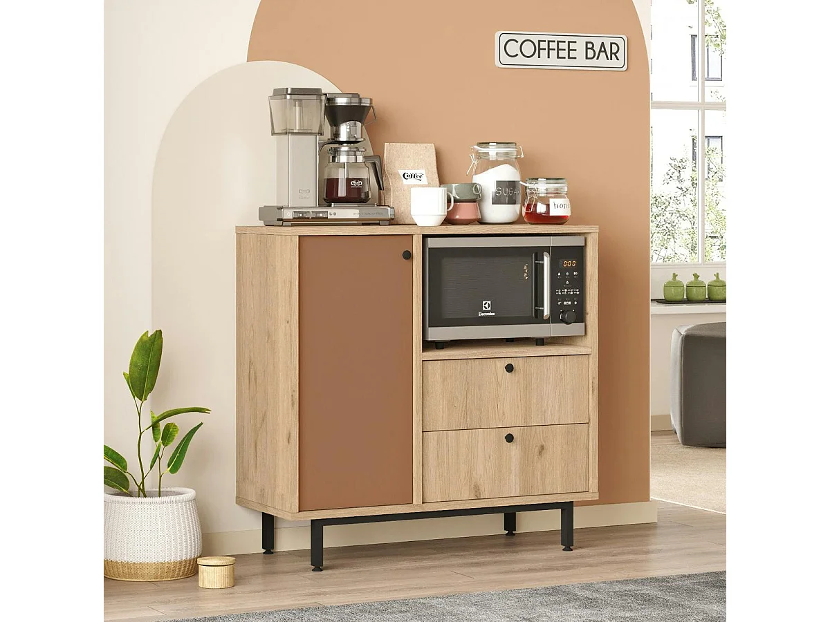 Buffet cuisine niche micro-ondes et 1 porte brun chaud JENA