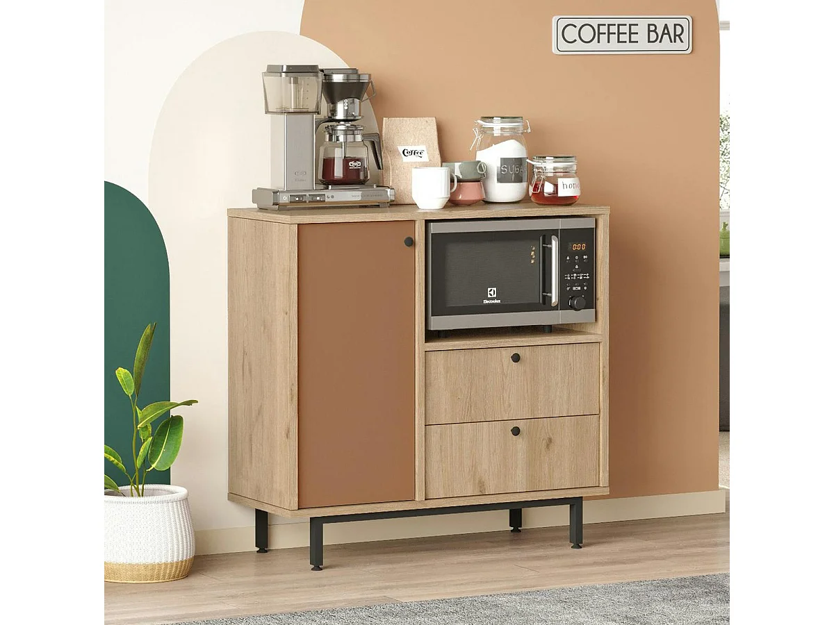 Buffet cuisine niche micro-ondes et 1 porte brun chaud JENA