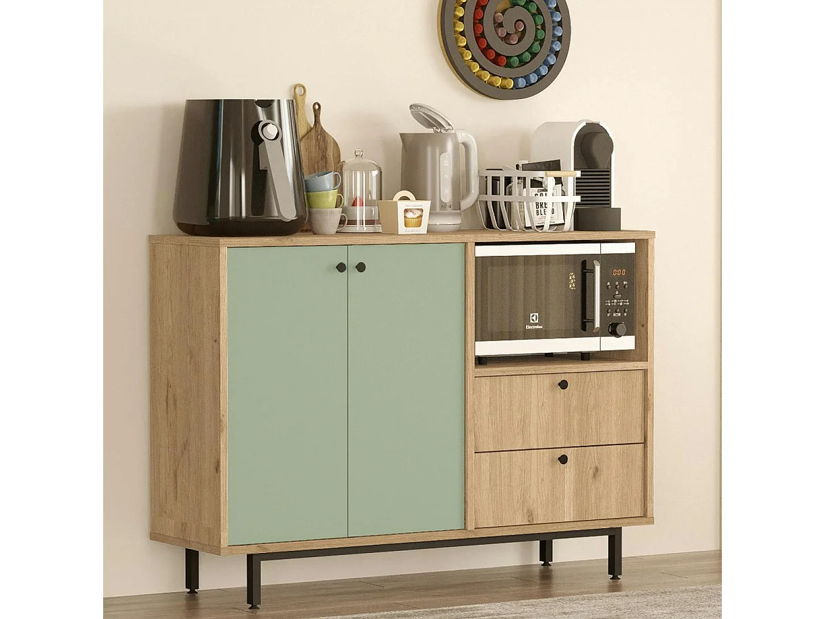 Meuble rangement cuisine 2 portes sauge 2 tiroirs JENA