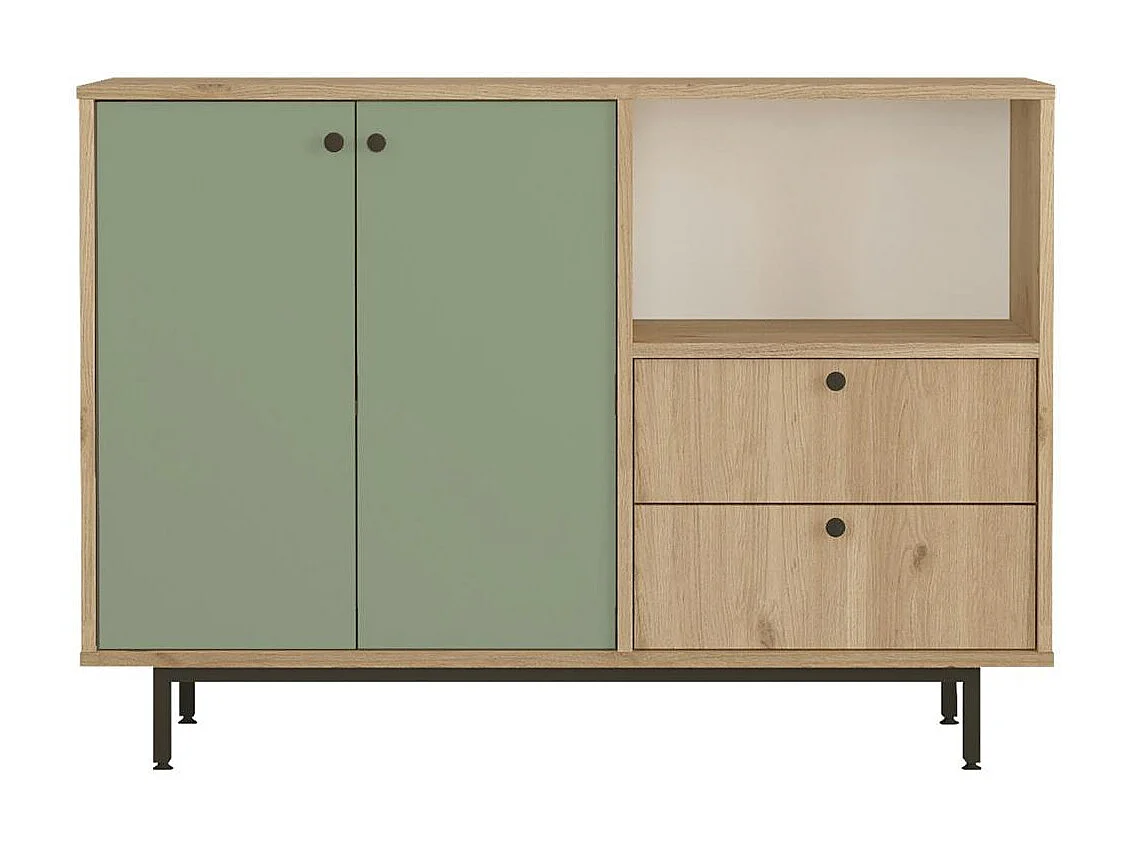 Meuble rangement cuisine 2 portes sauge 2 tiroirs JENA