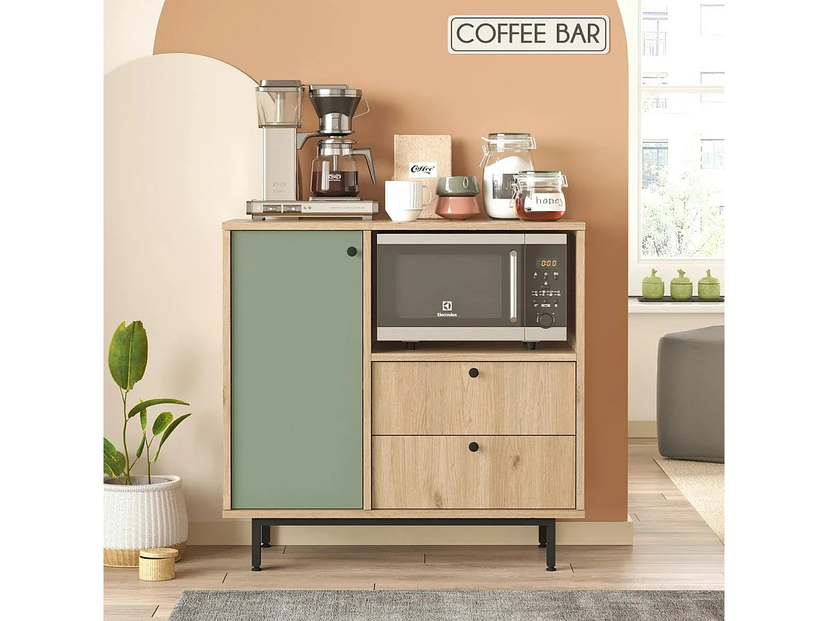 Buffet de cuisine niche micro-ondes et 1 porte sauge JENA