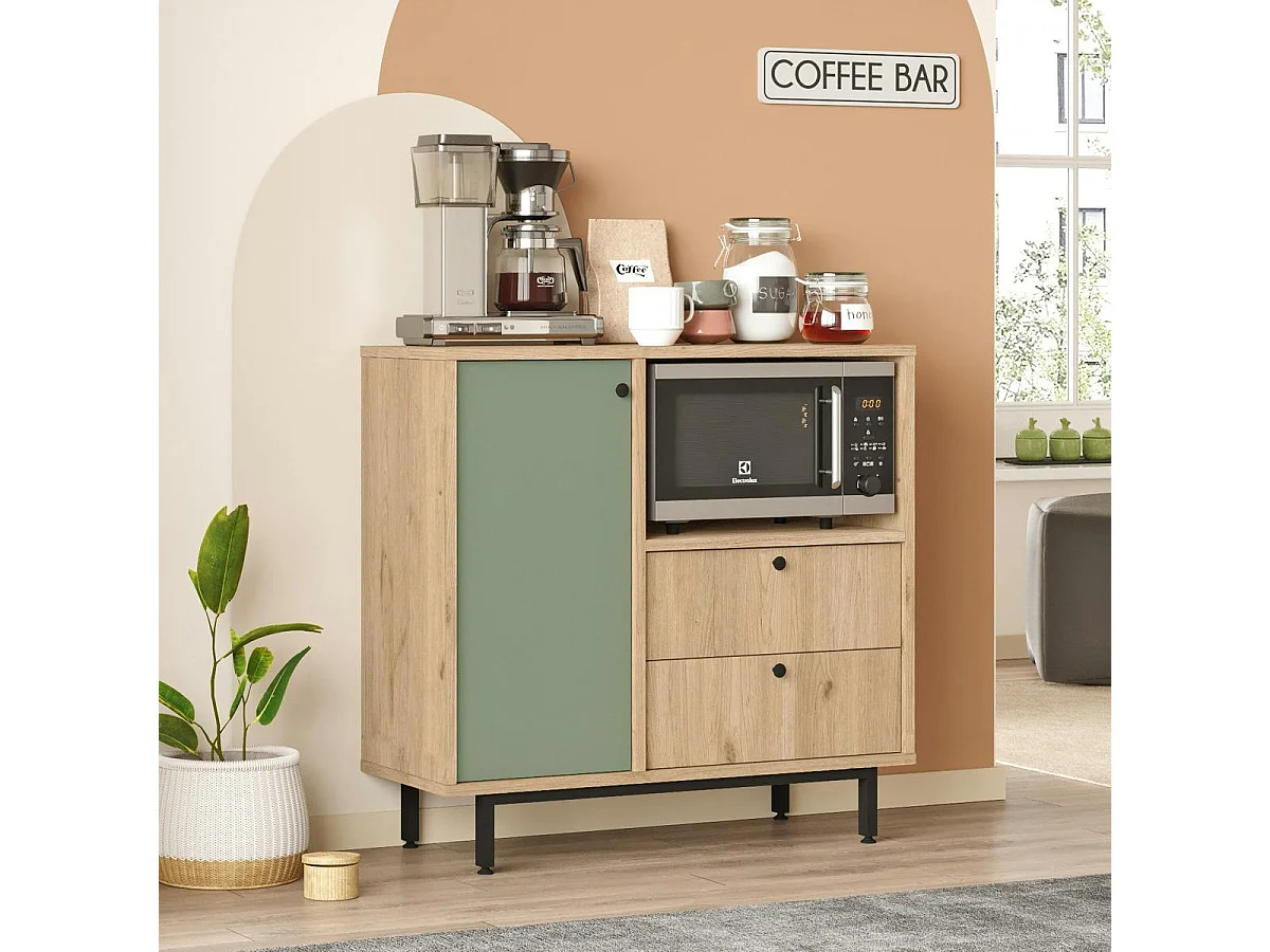 Buffet de cuisine niche micro-ondes et 1 porte sauge JENA