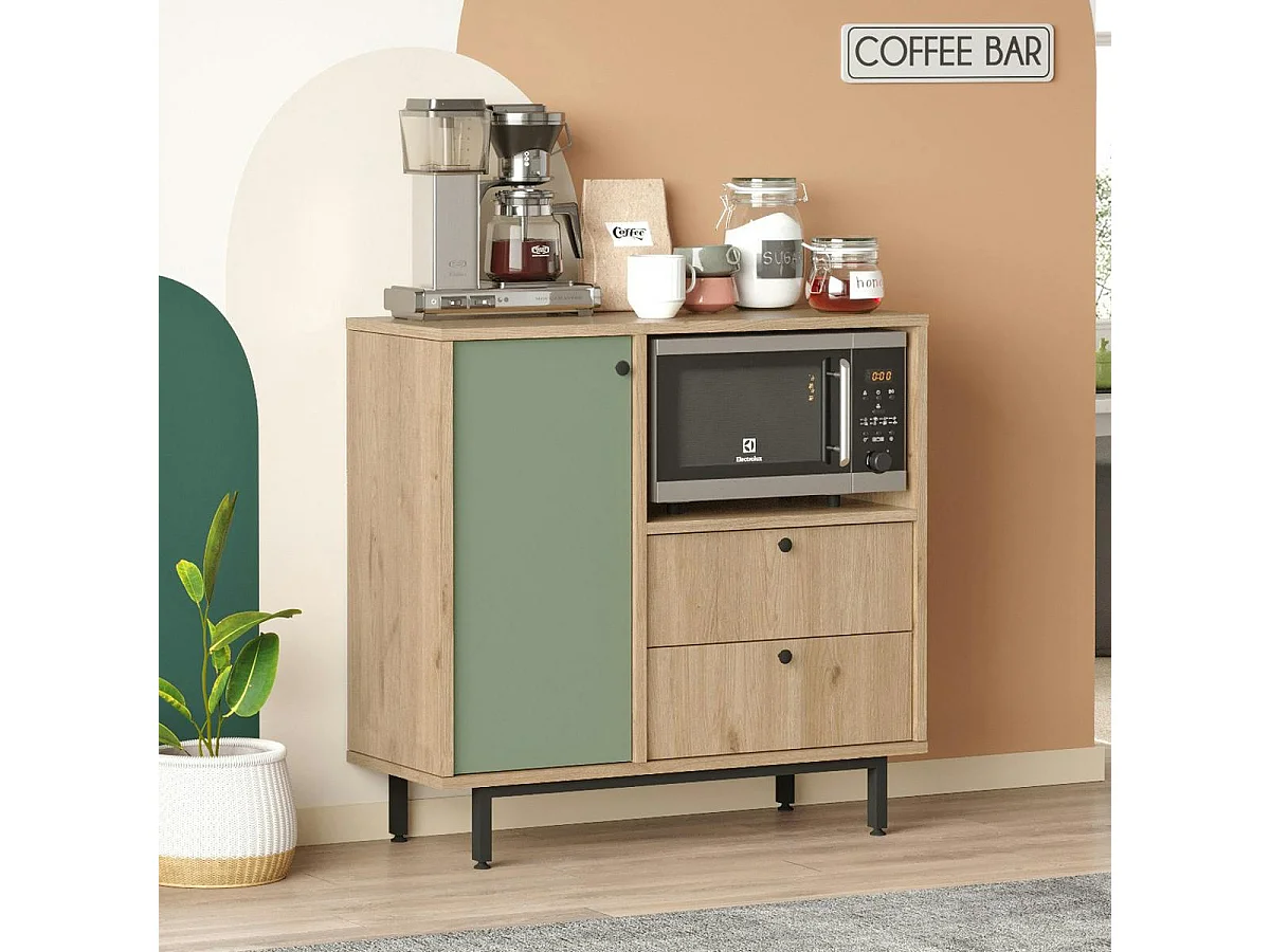 Buffet de cuisine niche micro-ondes et 1 porte sauge JENA