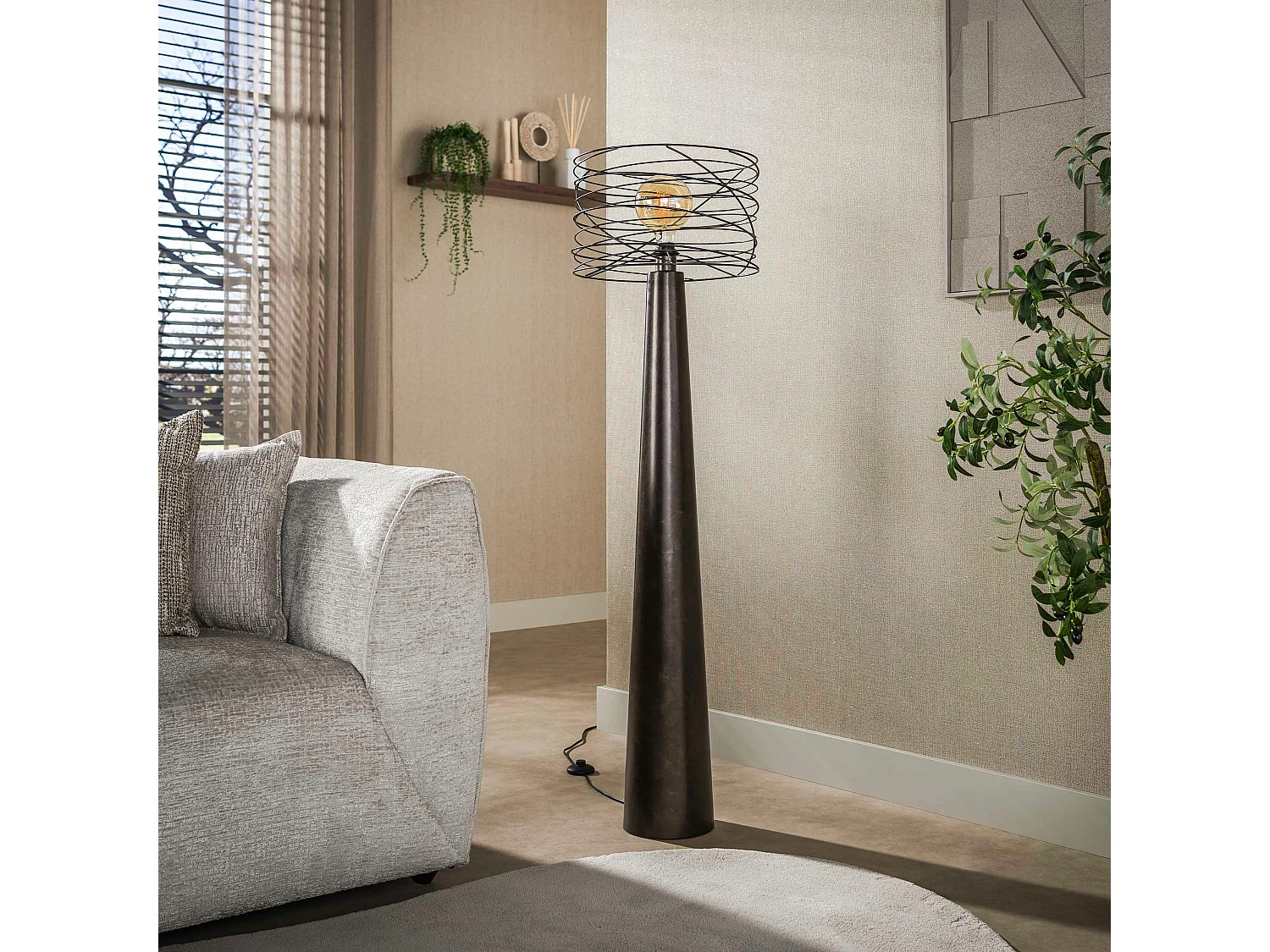 Lampadaire de salon métal marron pied conique RALF