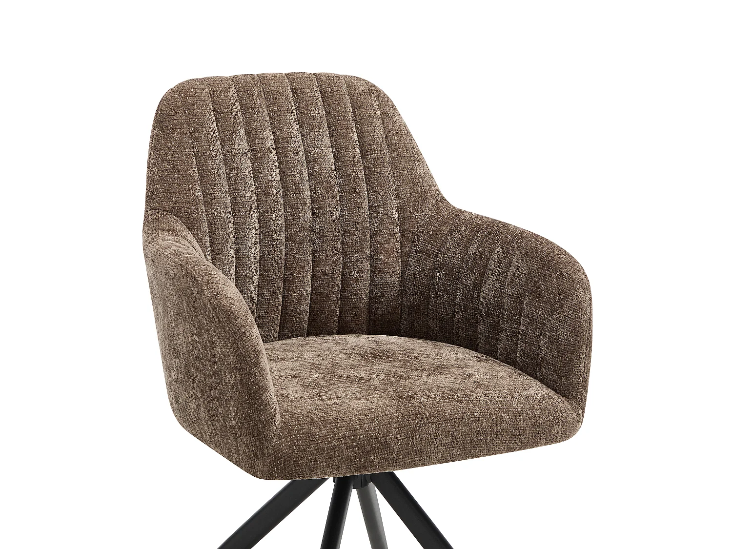 Chaise pivotante avec accoudoirs en tissu texturé et métal noir - Taupe - ELEANA