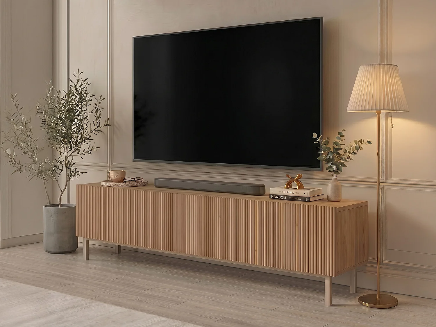 Meuble TV avec 2 portes - Naturel clair - ZUMEYA