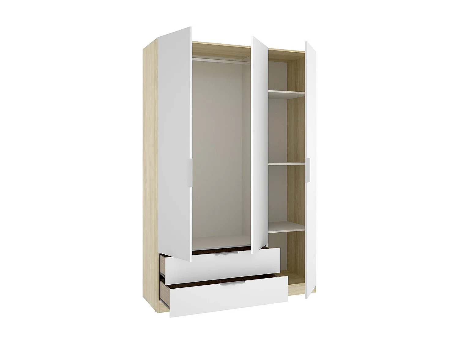 Armoire 3 portes 2 tiroirs – L137 cm – Blanc et naturel clair - KALONY