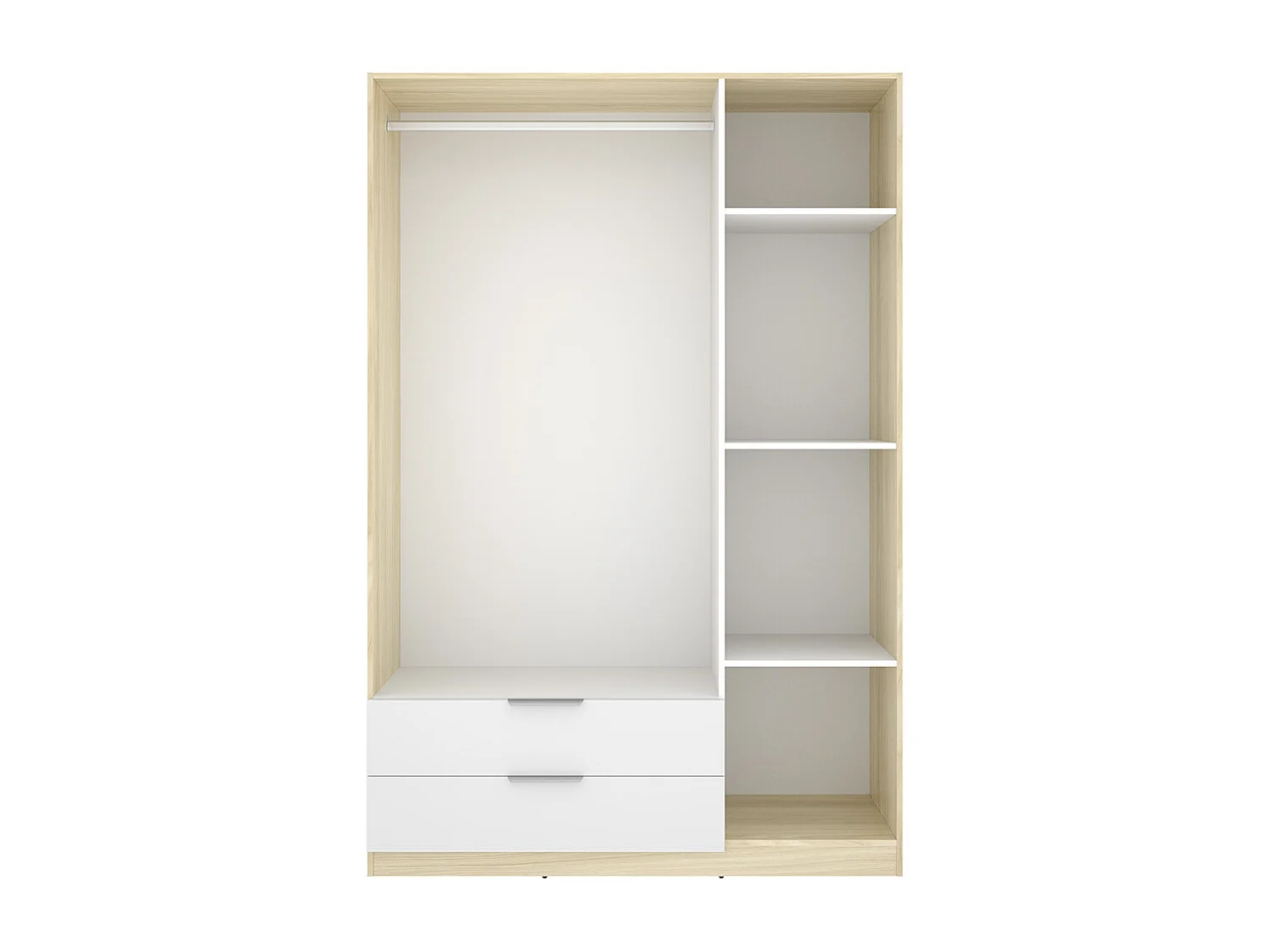 Armoire 3 portes 2 tiroirs – L137 cm – Blanc et naturel clair - KALONY