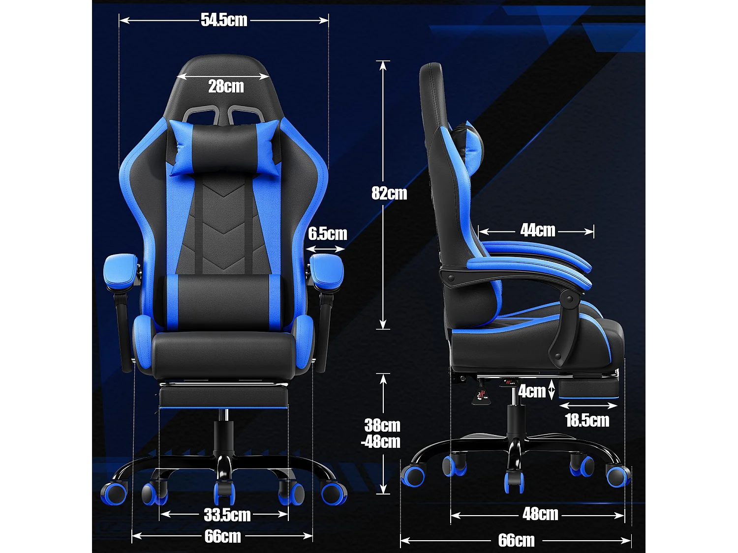 Gunji Chaise Gaming : Ergonomique, Fonction Massage, Repose-Pieds, Cuir PU, Capacité jusqu'à 200