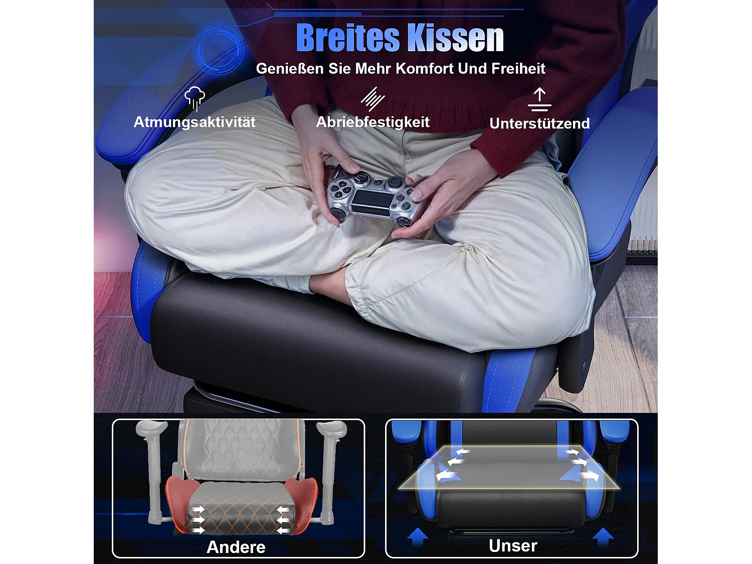 Gunji Chaise Gaming : Ergonomique, Fonction Massage, Repose-Pieds, Cuir PU, Capacité jusqu'à 200