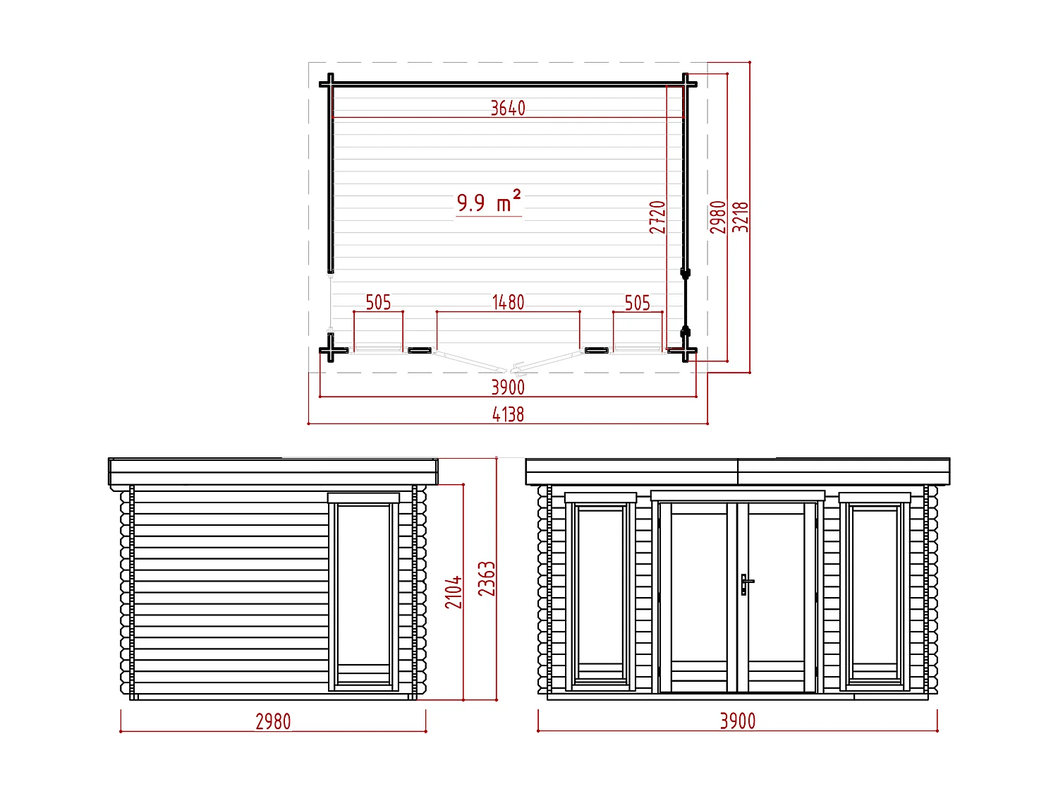 Studio de jardin en bois 13,3 m² avec plancher - Epaisseur 40 mm - BOESIA