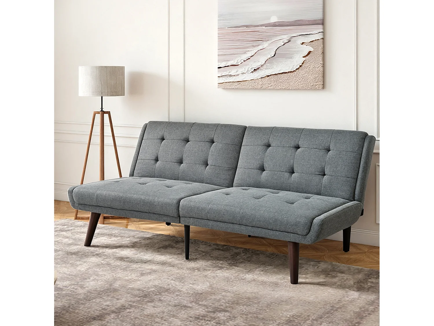 Canapé-lit futon pliable, largeur 146 cm, dossier réglable en 5 positions, canapé deux places contemporain, gris