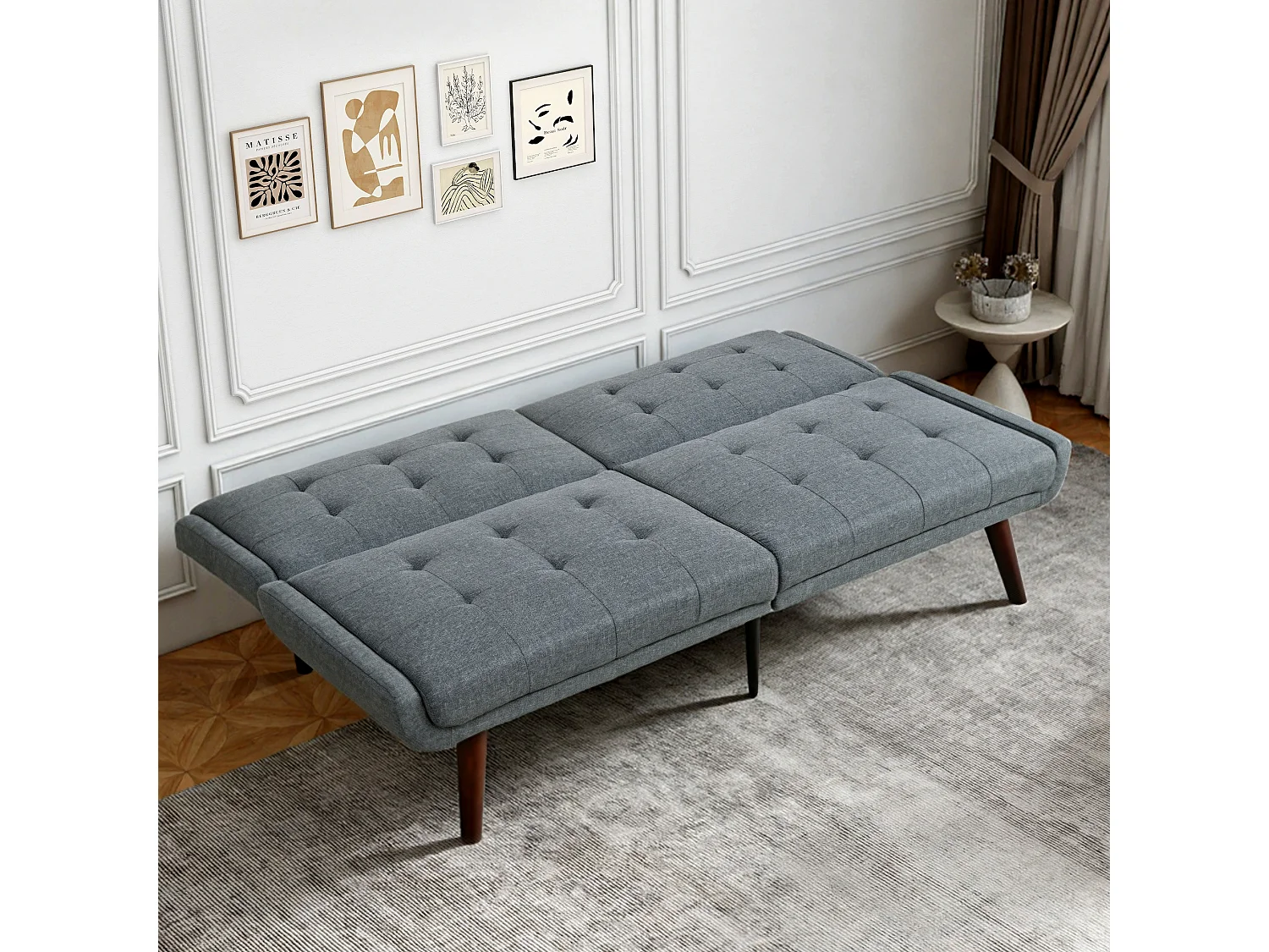 Canapé-lit futon pliable, largeur 146 cm, dossier réglable en 5 positions, canapé deux places contemporain, gris