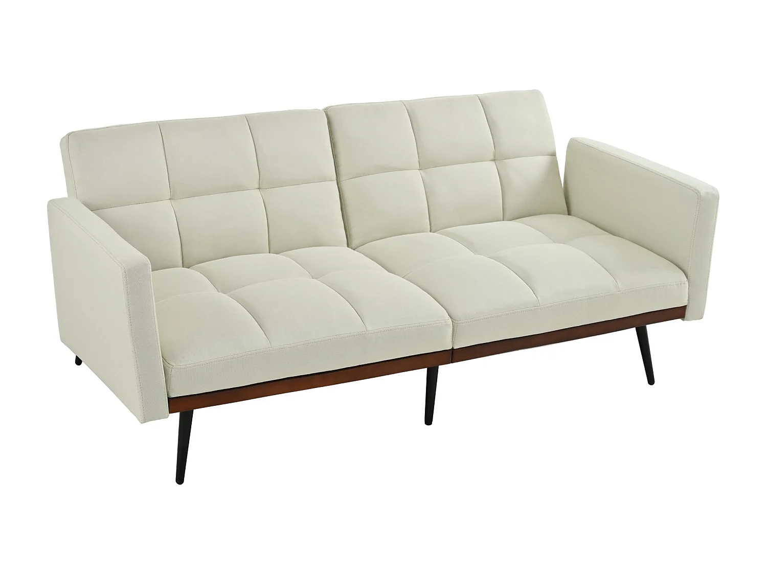 Cojín de sofá de mezcla de lino, ancho 146 cm, con respaldo ajustable en 5 posiciones y reposabrazos fijos, patas de metal, beige