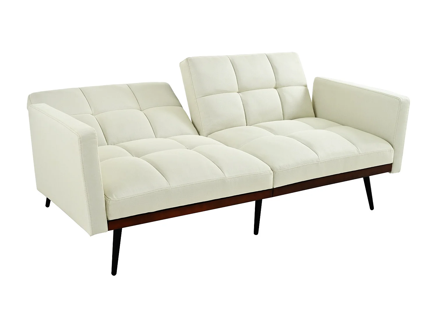 Cojín de sofá de mezcla de lino, ancho 146 cm, con respaldo ajustable en 5 posiciones y reposabrazos fijos, patas de metal, beige