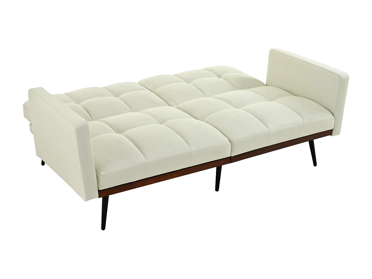 Cojín de sofá de mezcla de lino, ancho 146 cm, con respaldo ajustable en 5 posiciones y reposabrazos fijos, patas de metal, beige